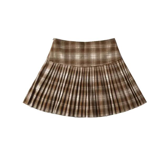 Little Ru European and American hot girl retro plaid printed pleated skirt for women in spring and autumn anti-exposure high waist slimming skirt