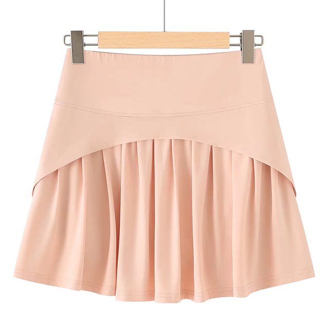 Little Ru European and American style hot girl sports skirt for women in spring and autumn solid color versatile anti-exposure high waist A-line pleated skirt