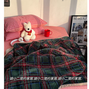 
Christmas green plaid flannel thickened warm blanket office nap blanket sofa casual fleece blanket