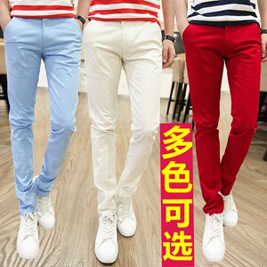 
Spring men's casual pants red Korean style slim fit small feet pure cotton elastic colorful versatile slimming yellow long pants