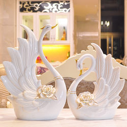 European-Style Ceramic Swan Large Ornament Wedding Gift New Wedding Celebration Living Room Wine Cabinet Home Craft Decoration Gift