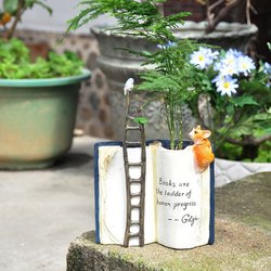 Rural Pastoral Painted Small Corgi and Bird Playing on Stairs, Book, Creative Scene, Planting, Desktop Ornament, Gift