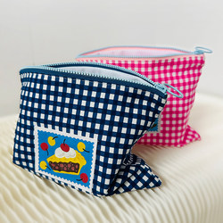 Wangwang Big Shrimp｜Original Design Plaid Dopamine Portable Zippered Color-Blocking Storage Bag Makeup Bag Toiletry Bag