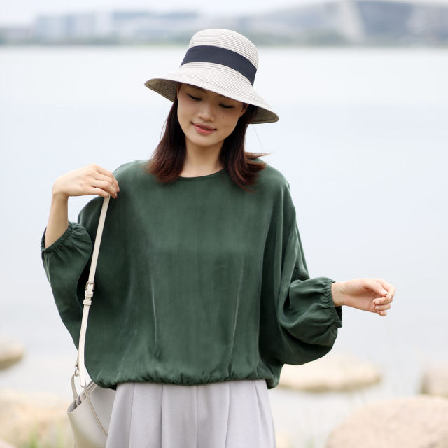Summer new loose black copper-ammonia top for women's summer French high-end temperament women's shirt bat shirt