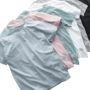 
Japanese pure cotton men's bamboo joint cotton spring, summer and autumn long-sleeved inner loose short-sleeved T-shirt base shirt solid color men's clothing