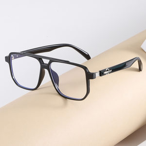 
Large-frame casual plain glasses frame for women with small face, myopia degree, retro double-beam Hong Kong style flat mirrors for men