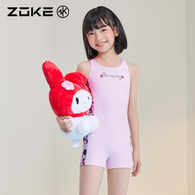 Zoke children's one-piece flat horn swimsuit zoke Melody girl quick-drying sun protection swimming training big children's swimsuit