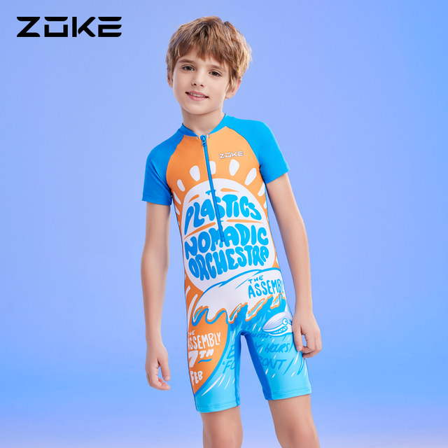 Zhuke children's swimsuit one-piece flat corner swimming training sun protection quick-drying hot spring medium and big children's new boys swimsuit
