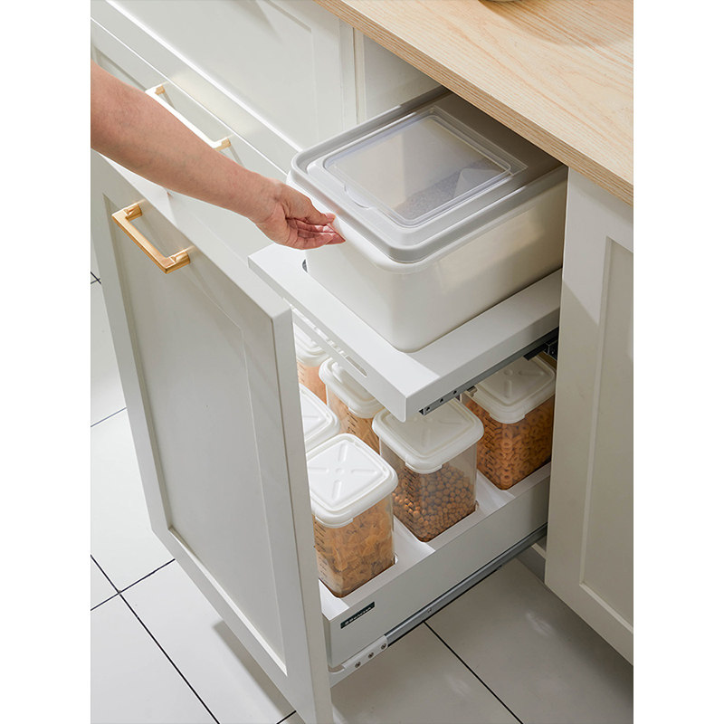 Stainless Steel Double-Layer Rice Box Drawer - Kitchen Cabinet Storage