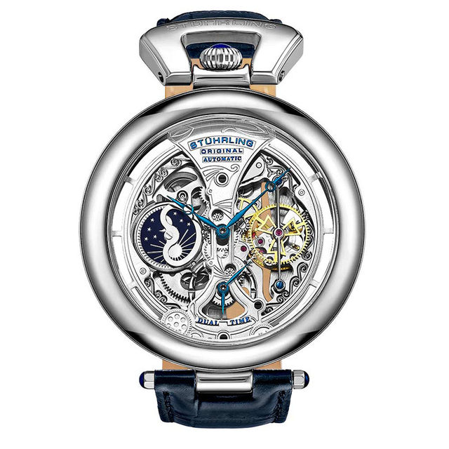 Overseas Stelling Stuhrling fully automatic hollow mechanical watch Men's business blue back transparent watch 3919
