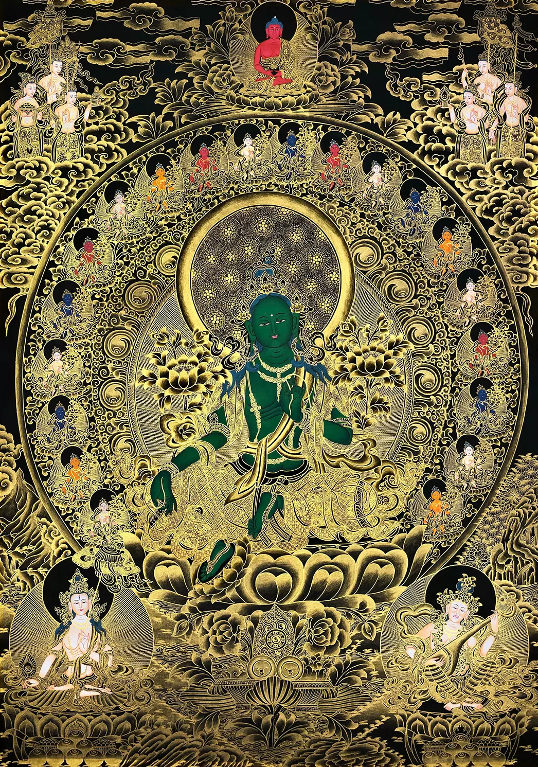 時輪壇城　手描き描金　唐卡　黒金色絵画　仏教　お寺　美術品 骨董品　縁起物　菩薩 Amazon.co.jp: 時輪壇城 手描き描金 唐卡 黒金色絵画 仏教 お寺 美術品