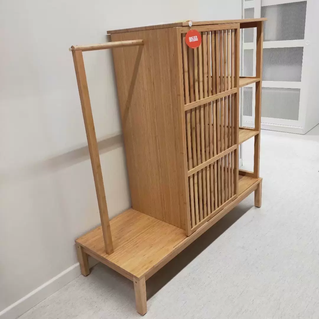 宜家国内代购ikea 诺德希萨简易竹子衣柜开放式衣柜衣架带滑门