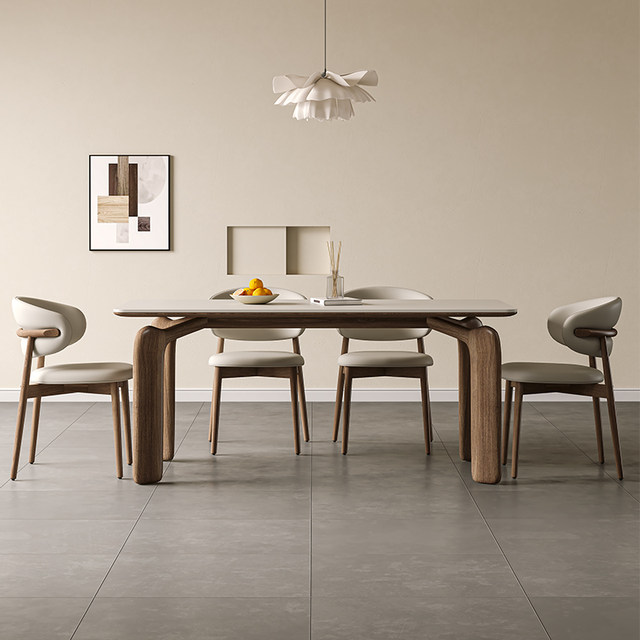Nordic solid wood dining table rectangular household walnut color ...