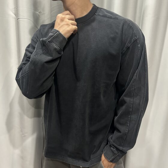 
Heavy pure cotton loose sports and casual long-sleeved T-shirt men's old small neckline base shirt fitness sweatshirt autumn and winter