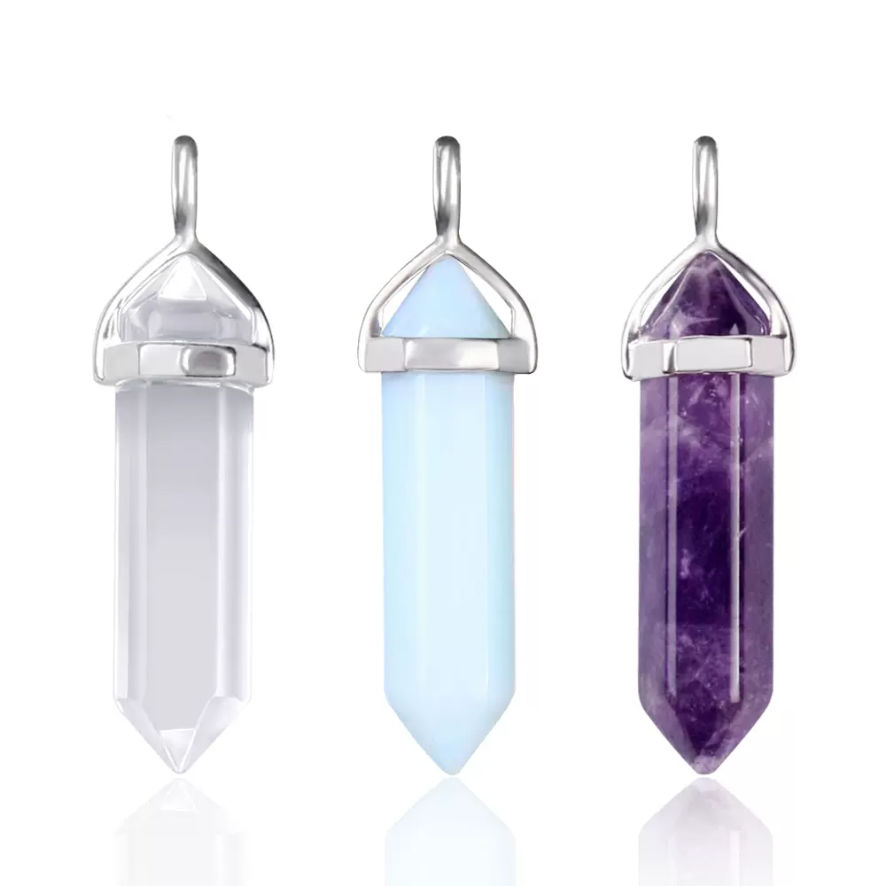 7 Chakra Pendulum Pendant 天然石紫水晶黑玛瑙粉水晶六角柱吊坠