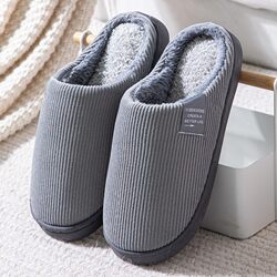 New Winter Cotton Slippers for Women, Indoor Home Warm Non-Slip Soft-Soled Couple's Cute Silent Plush Slippers for Men