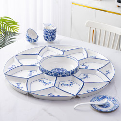 Douyin's same blue and white porcelain 16-plate platter tableware set creative plate combination underglaze color household cooking plate