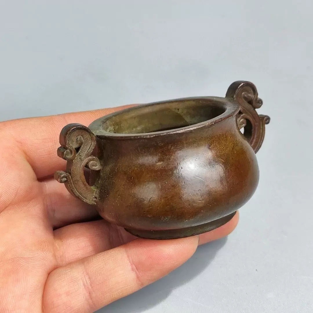 古董铜器双耳铜香炉大明宣德炉紫铜线香炉家用铜炉摆件装饰品收藏-Taobao