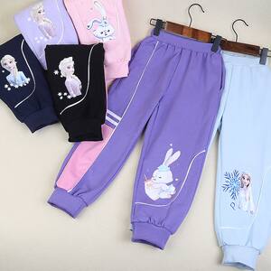 
Autumn new style girls' sweatpants, pure cotton casual sports pants, medium and large children's trousers, cartoon style sweatshirts, velvet and thickening