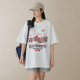 American retro fun printed white black short-sleeved T-shirt for women loose casual 260g pure cotton couple half-sleeved shirt
