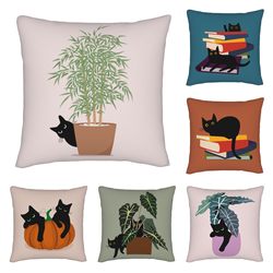 Scandinavian ins Style Healing Black Cat Living Room Sofa Pillowcase Original Soft Cushion Cover Pillowcase Without Insert
