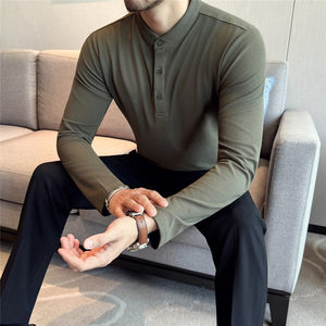 
2026 new men's sports gym tops running training clothes spring and autumn round neck long-sleeved T-shirt Henry collar base