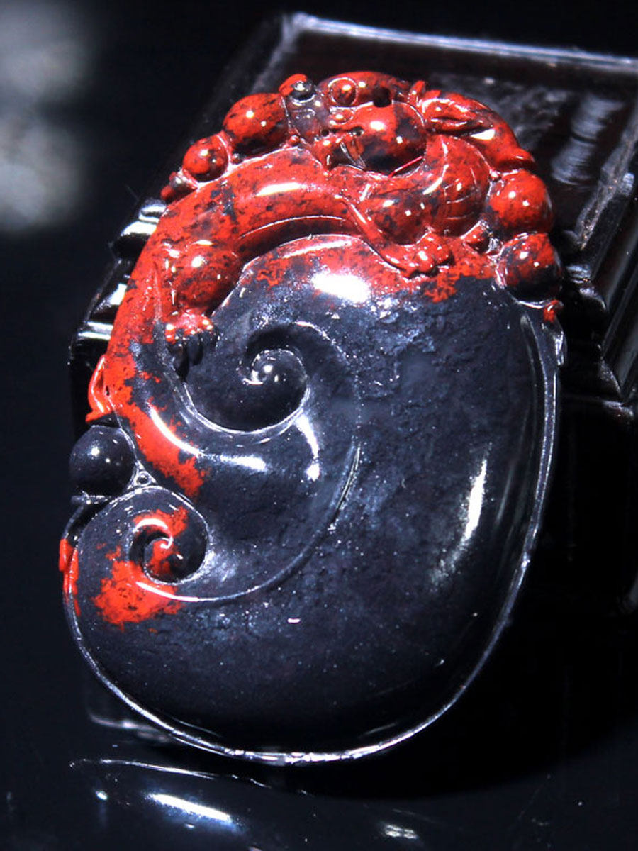 Gui Lin China Ruyi Guilin Chicken Blood Jade Ruyi Dragon Pendant - Raw Ore Carving