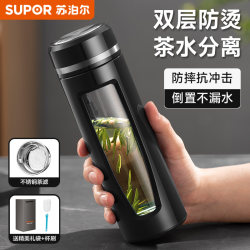 Supor Glass Cup for Men, Large Capacity Tea Cup, Anti-Fall, Heat-Resistant Plastic Glass Water Cup, Portable Office Business Cup