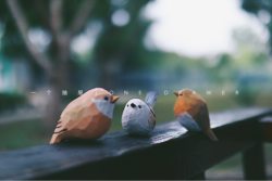 A Drawer with Hand-Carved Cute Solid Wood Sculptures of Fat Chirping Birds, Silver-Throated Thrush Decorative Ornaments, New Year's Gift