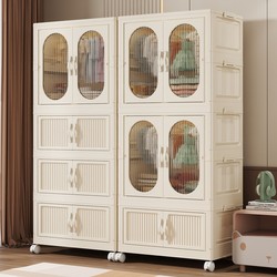 Folding Plastic Storage Cabinet, No Installation Required, with Wheels, for Home Use in the Bedroom, Children's Clothes and Toy Storage Cabinet, Baby Wardrobe