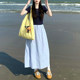Light blue work skirt Japanese sweet dopamine pocket pure cotton A-line skirt small mid-length large umbrella skirt