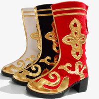 Tibetan Dance Shoes, Dance Boots, Men's Mongolian Shoes, Xinjiang Dance Boots, Ethnic Minority Long Boots For Women, High Heels