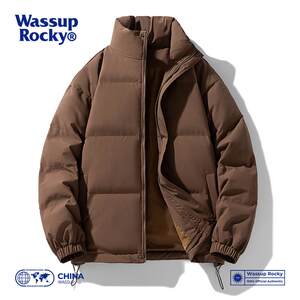 
WASSUP ROCKY Japanese style simple solid color stand collar cotton jacket for men 2024 winter versatile couple cotton clothes