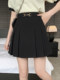Black pleated skirt and skirt for women 2023 summer large size fat mm slim high waist pocket versatile A-line short skirt