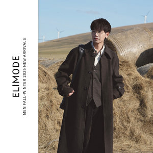 ELl [Birch] 100% sheep wool retro classic Balmacen lapel double-sided woolen coat for winter men