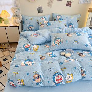 
2025 New Type A Doraemon Cartoon Cotton Four-piece Set Non-Cotton Bed Sheets and Quilt Covers Student Dormitory Three-piece Set