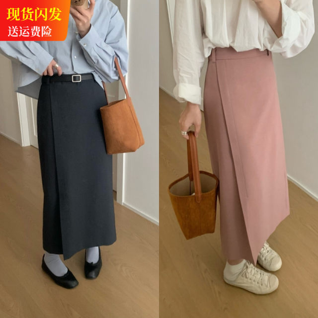 Suit skirt 2025 spring and summer slit temperament mid-length skirt large size slim and versatile hip-covering A-line skirt high-end