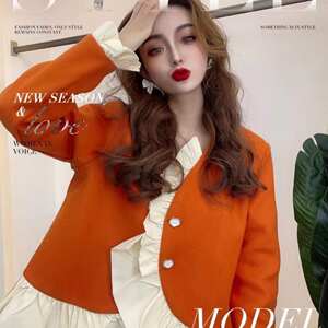
2026 Spring and Autumn New Korean Fashion Style Slim Short Woolen Jacket Women's Ruffled Lace Woolen Top