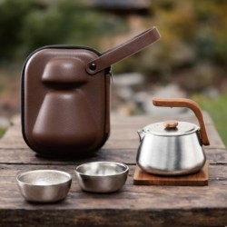 Pure Titanium Travel Tea Set, One Pot and Two Cups, Portable Outdoor Quick Tea Cup, Household Tea Brewing Pot and Tea Cup