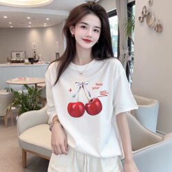 Pure Cotton Heavyweight Trendy Brand Printed Short-Sleeve T-Shirt for Men and Women, New Summer Style, Loose Drop-Shoulder Half-Sleeve Top, Size 6