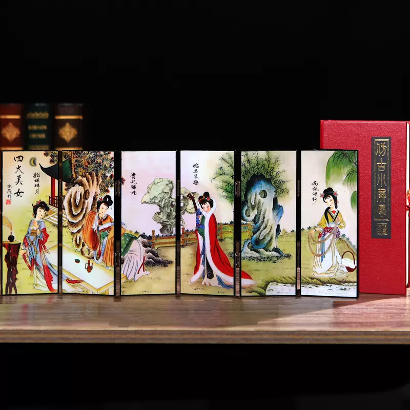 金陵十二钗漆器屏风木制摆件红楼梦主题中式装饰礼品