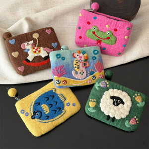 
Cute handmade wool felt coin purse cartoon animal lamb card holder mobile phone bag creative accessories wallet storage bag