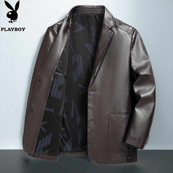 
Playboy new men's suit collar leather jacket business casual PU leather suit middle-aged jacket spring and autumn jacket