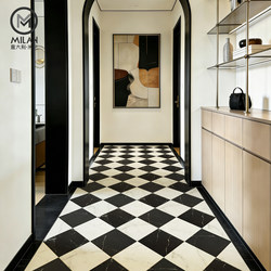 French-Style Retro Foyer Faux Stone-Patterned Tiles, Geometric Mosaic Checkerboard Floor Tiles, Bathroom and Kitchen Anti-Slip Tiles