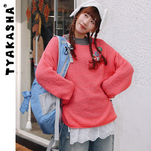 
TYAKASHA Takasha sweater women's 2026 spring new pink casual pullover sweater tops for women