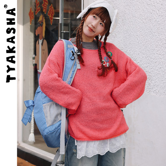 
TYAKASHA Takasha sweater women's 2026 spring new pink casual pullover sweater tops for women