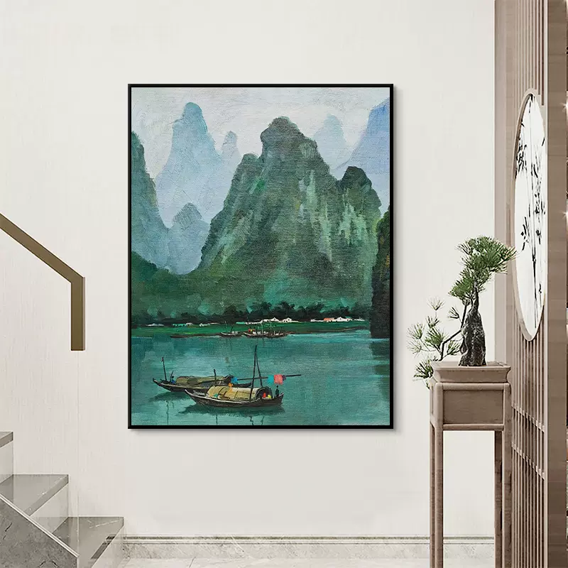 吴冠中桂林山水风景名画临摹新中式玄关装饰画纯手绘油画客厅挂画