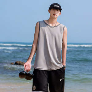 American tide brand ice silk net eye fast dry male sweat vest sports running jersey color round neck sleeveless T -shirt vest
