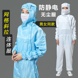 Class 100 Cleanroom Suit, Clean Workshop Purification Workwear, Full-Body Protection, Unisex Mesh Diagonal Anti-Static Coverall