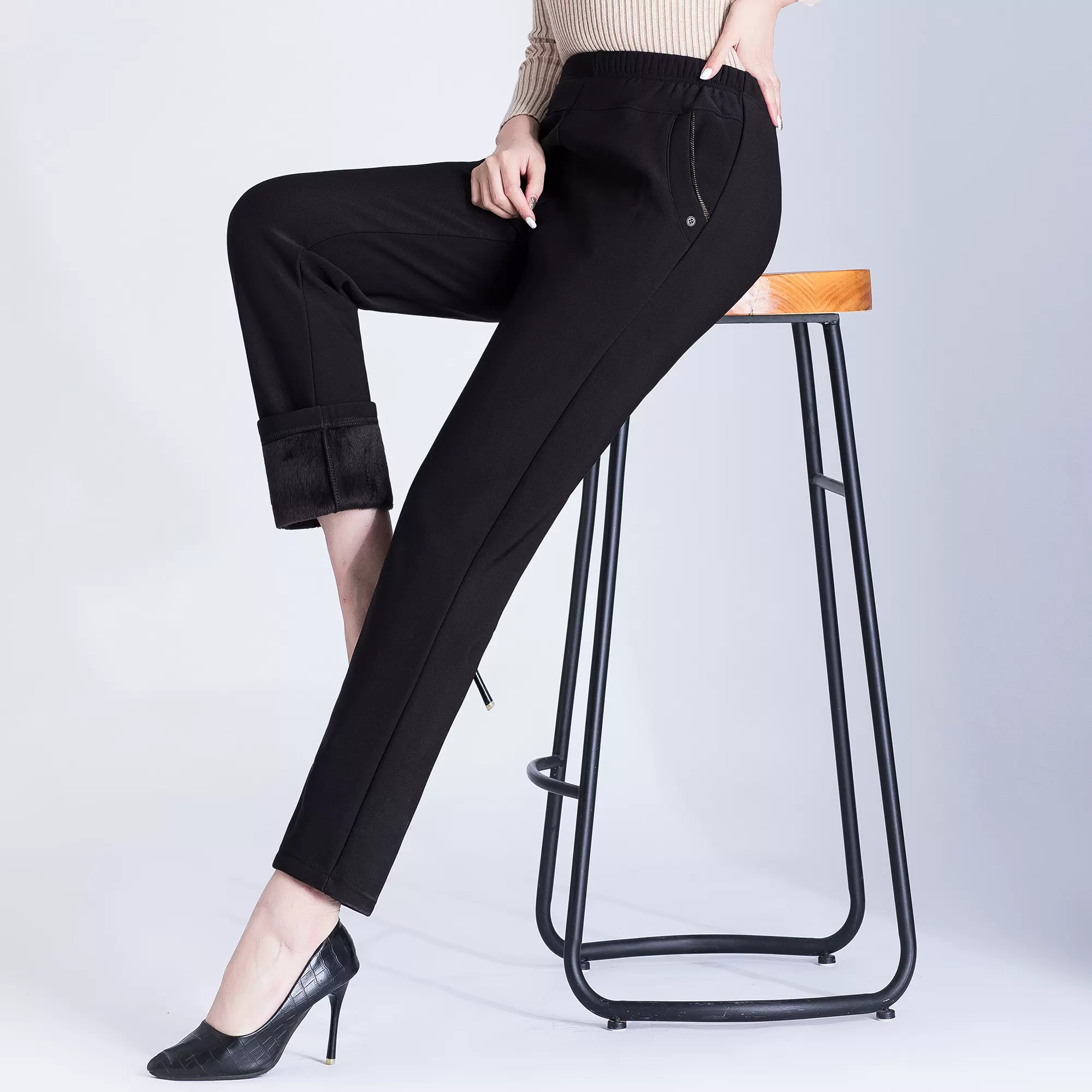 松紧腰老奶奶裤秋冬妈妈加绒裤中老年女裤宽松老太太60岁70老人裤